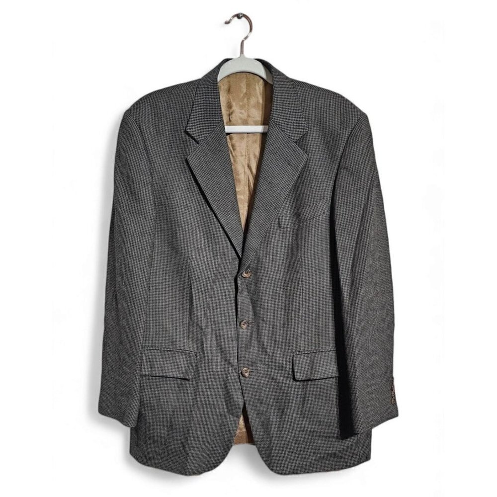 Vintage Oscar De La Renta gray & black wool tweed sport coat blazer size 41R